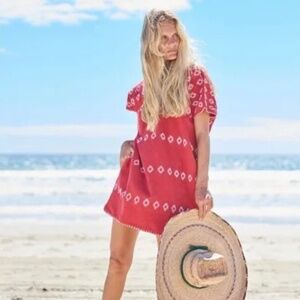 Pippa Holt Kaftan No.78 Single Panel Kaftan in Red with White Design